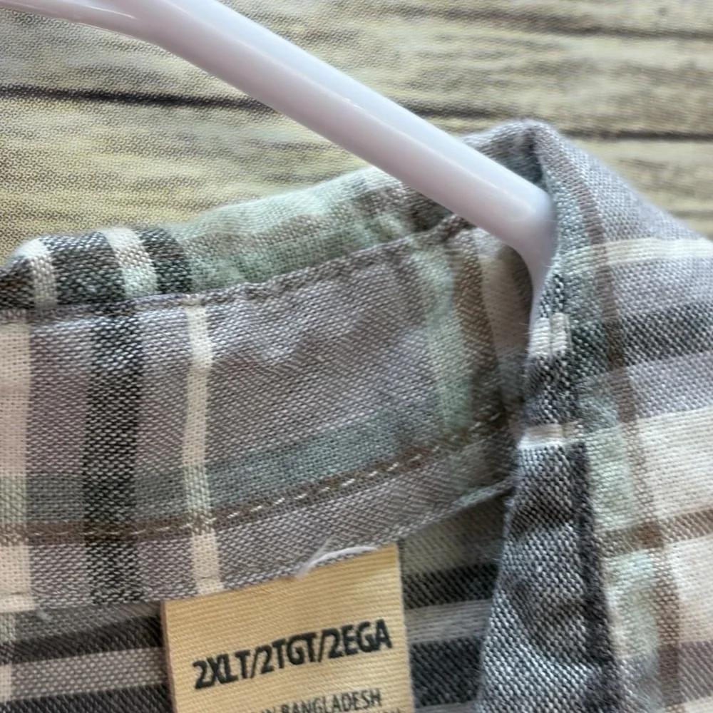 Redhead Green Plaid Button Up Shirt Cotton Men‎ Size 2XL Tall Short Sleeve